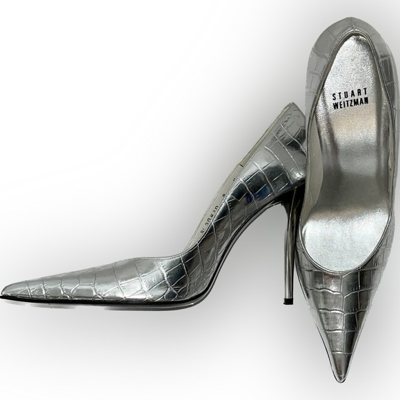 “Stuart Weitzman” Silver Heels - Picture 2 of 3